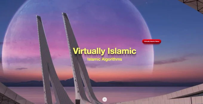 Cover art: Gary R. Bunt, ‘Islamic Algorithms: Online Influence in the Muslim Metaverse‘ book, published by Bloomsbury Academic. Education City Mosque, Doha, in the foreground. Purple sky and AI-generated horizon, with planet in the background.  Taken from the virtuallyislamic.com website.  