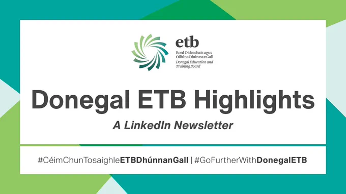 Newsletter name, organisation logo and hashtags. 