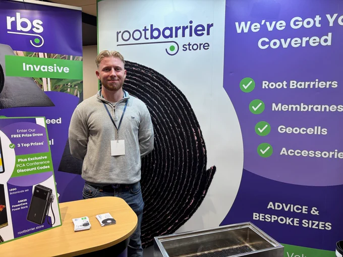 Luke Barton on the Root Barrier Store stand at the PCA Conference 2025