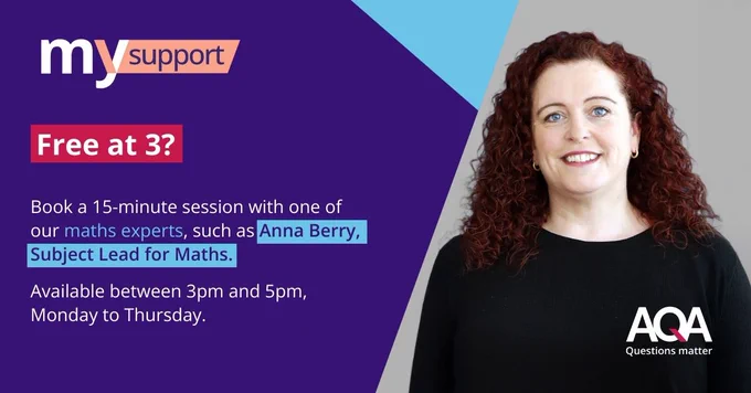 Free at 3? Book a 15-minute session with one of our maths experts, such as Anna Berry, Subject Lead for Maths. Available between 3-5pm, Monday to Thursday.
