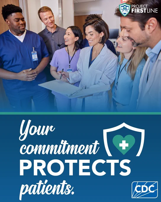 A group of healthcare workers and the text "Your commitment protects patients"
