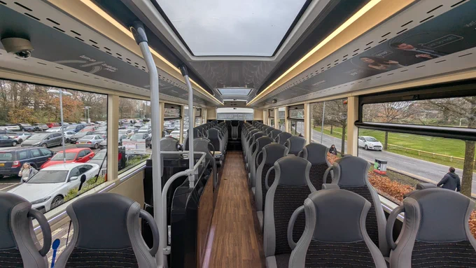 Interior of the Reading Buses Alexander Dennis Enviro400EV, a familiar interior since new vehicles arrived in 2023.