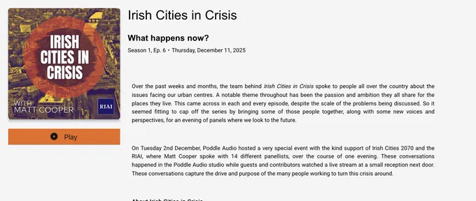 After taking @Deebodee for tour of Derelict Cork on earlier episode @frank_oconnor & @judesherry were delighted to re-join discussion panels of final episode @RIAIOnline podcast "Irish Cities in Crisis"

Hosted by @cooper_m listen here
👇
https://shows.acast.com/irish-cities-in-crisis/episodes/what-happens-now

#DerelictIreland