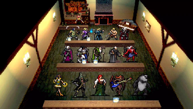 A screenshot of the Survivors from Vampire Crawlers inside an Inn.