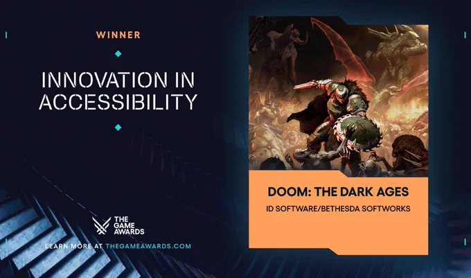 Affiche annonçant Doom comme gagnant de l'award innovation en accessibilité.
