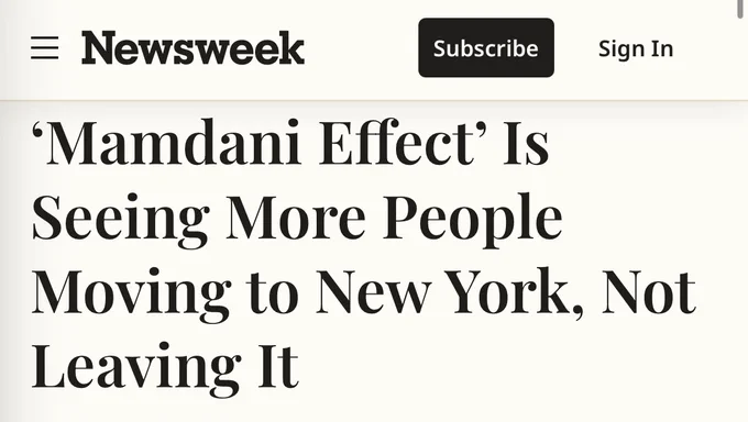 Mamdani effect is seeing more people moving to New York not leaving it, Newsweek
