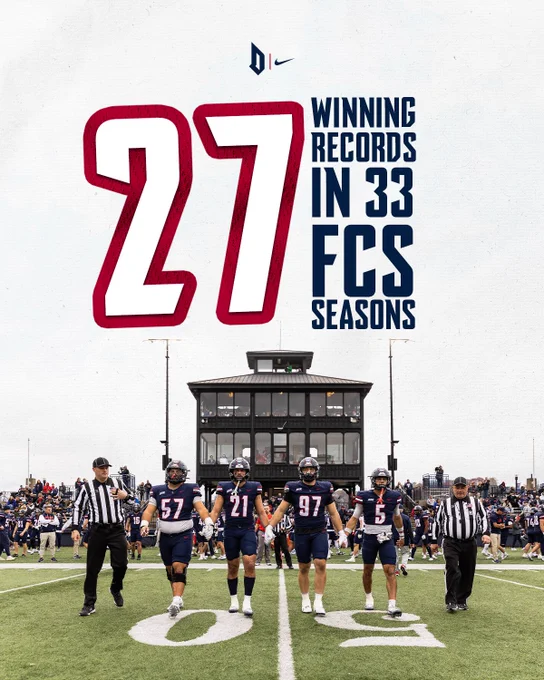 Graphic for 27 winning records in 33 FCS seasons by the Dukes