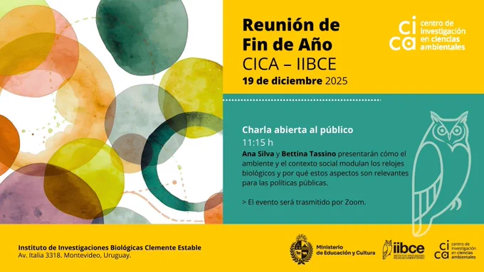 Reunión de Fin de Año CICA-IIBCE, 19 de diciembre. Charla abierta al público 11:15 h, Ana Silva y Bettina Tassino.