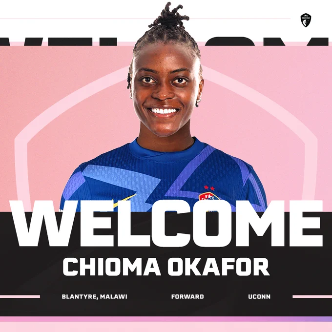 Welcome Chioma Okafor graphic with a headshot of her against a pink background