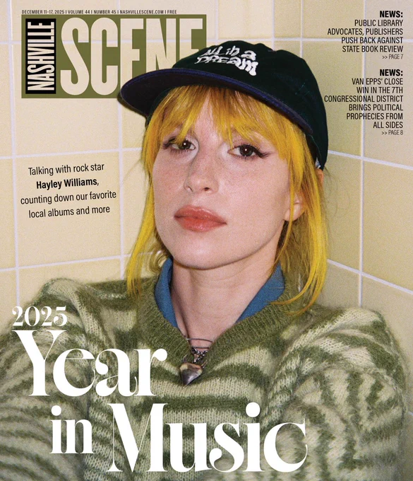 Nashville Scene cover for 12/11/25 depicts Hayley Williams leaning against a tiled wall and looking at the camera.