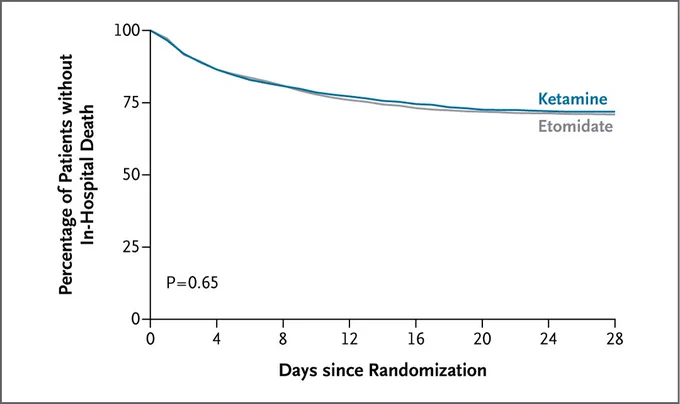 A figure showing in-hospital death, according to trial group. 