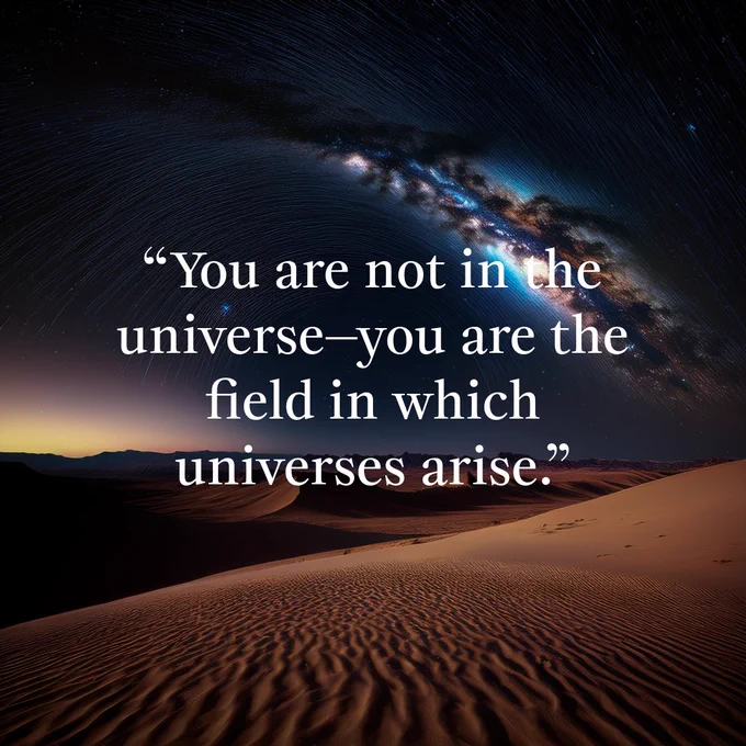 You are not in the universe. You are the field in which universes arise.