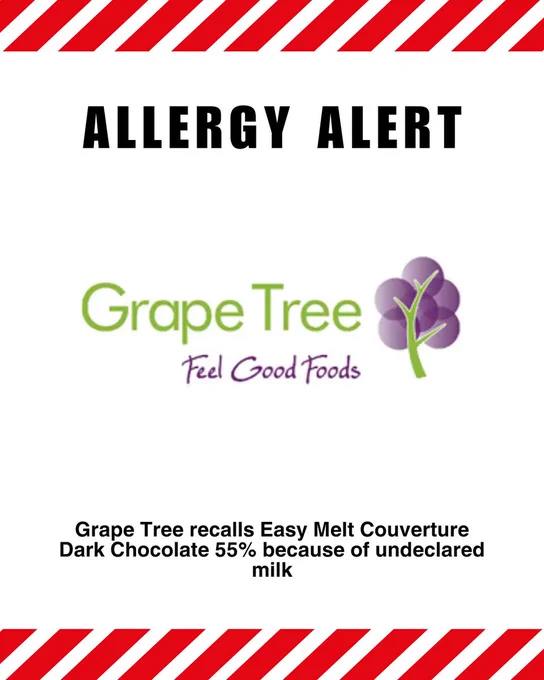 Grape Tree recalls Easy Melt Couverture Dark Chocolate 55% because of undeclared milk