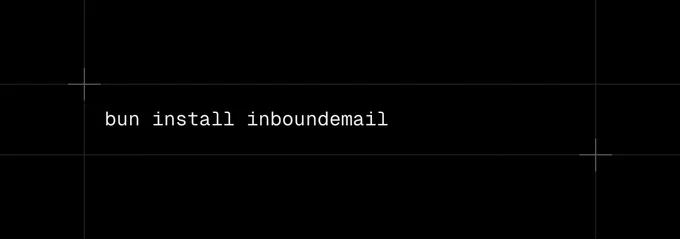 Monospaced command "bun install inboundemail" centered on a dark grid backdrop, minimalist tech-themed launch graphic.
