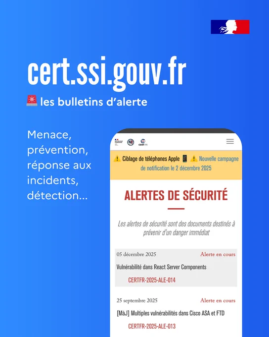 cert.ssi.gouv.fr - les bulletins d’alerte

Menace, prévention,  réponse aux incidents, détection...