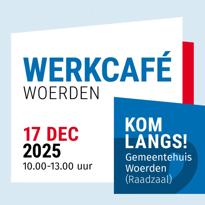 Werkcafé Woerden. 17 december 2025, 10.00-13.00 uur. Kom langs! Gemeentehuis Woerden (Raadzaal)  
