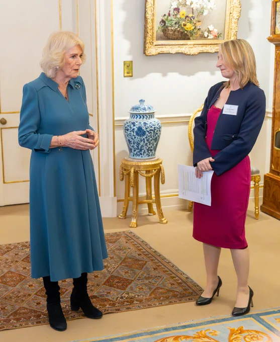 Her Majesty The Queen in conversation with Surviving Economic Abuse CEO, Sam Smethers, at Clarence House. 