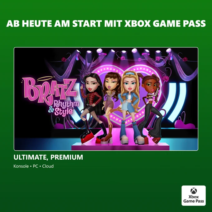 Heute mit Xbox Game Pass verfügbar:
Spiele Bratz: Rhythm & Style mit Xbox Game Pass Ultimate und Xbox Game Pass Premium auf Konsole, PC und Cloud.