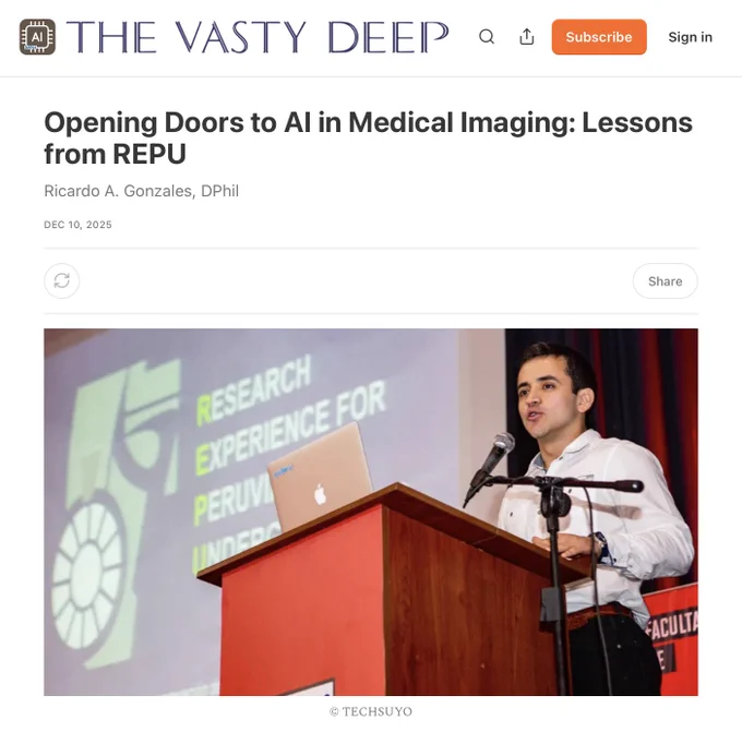 "Opening Doors to Al in Medical Imaging: Lessons from REPU" published in The Vasty Deep, the official blog of the journal Radiology: Artificial Intelligence, by Ricardo A. Gonzales