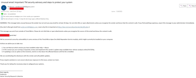 email using Trend Micro updates as a lure