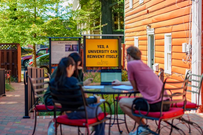 Students working outside at Georgetown University
