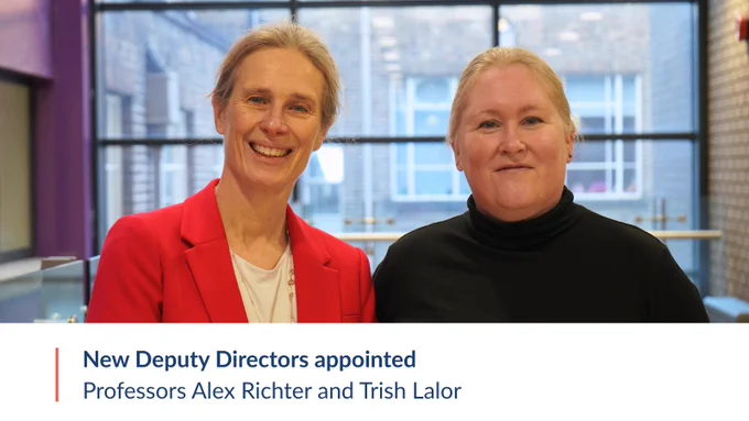 Professors Alex Richter and Patricia Lalor standing in a corridor. Text on image: 'New Deputy Directors appointed. Professors Alex Richter and Trish Lalor'