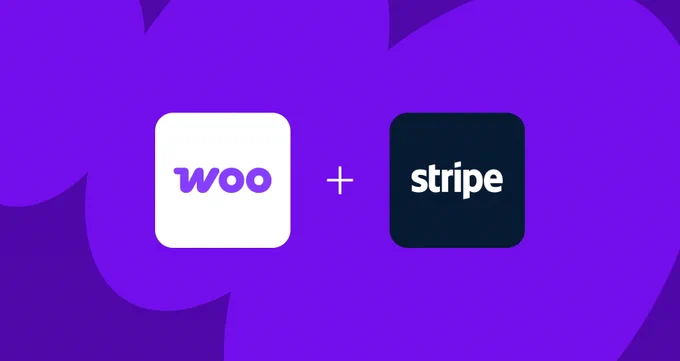 The Woo and Stripe logos over a purple background.