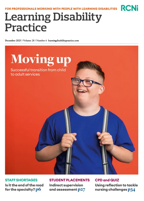 Young man with Down's syndrome with hands on trouser braces and smiling, looking confident. Aims to illustrate an article on successful transition from children's to adult services.