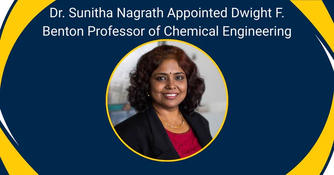 ALT Text:

Photo - Dr. Sunitha Nagrath

Words - Dr. Sunitha Nagrath Appointed Dwight F. Benton Professor of Chemical Engineering