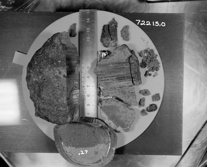 A view of a small fraction of the samples of rock and dust that Apollo 17 astronauts brought back from their mission to the Moon. 