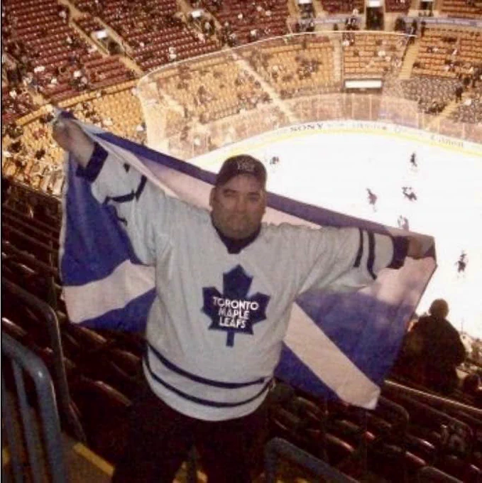 Ian flys the Scottish saltire at the home of Toronto maple leafs  for St Andrews Day