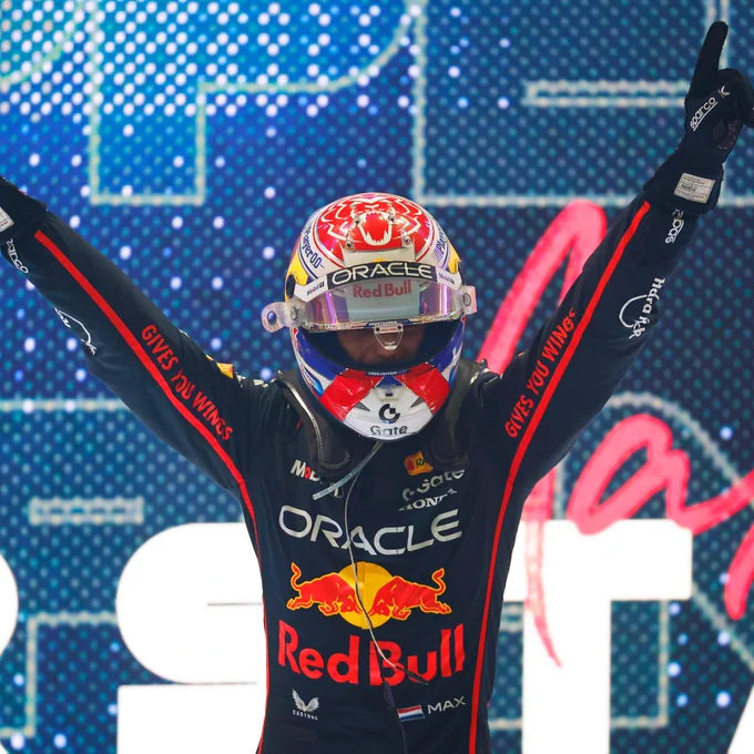 Max Verstappen celebrates a win in Qatar