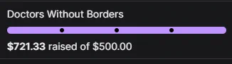 donation tracker with $721.33 raised for Doctors Without Borders