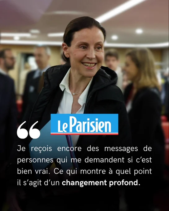 Photographie de la ministre où un verbatim est inscrit avec le logo du journal Le Parisien.