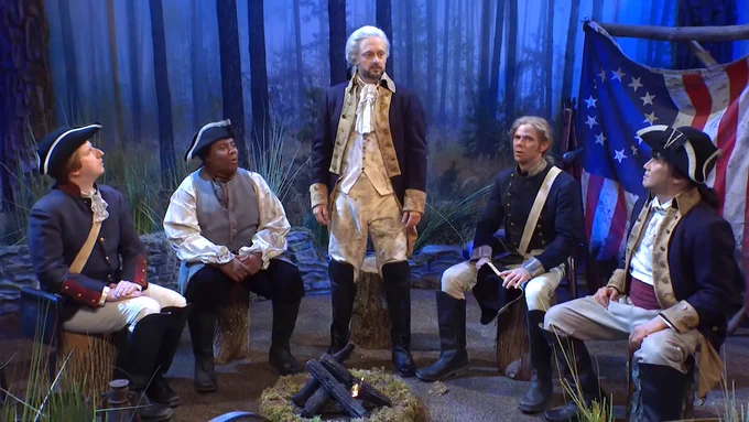 Screenshot of SNL's George Washington sketch from 10/28/23 with Nate Bargatze