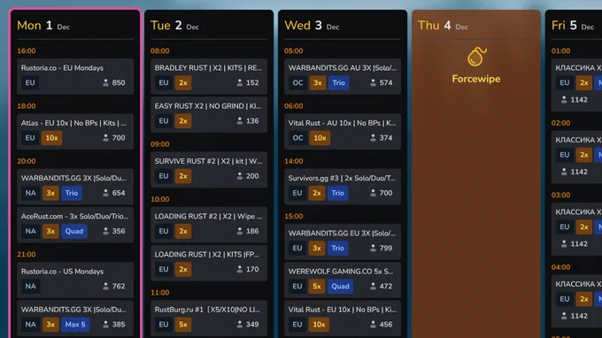 rust wipe calendar