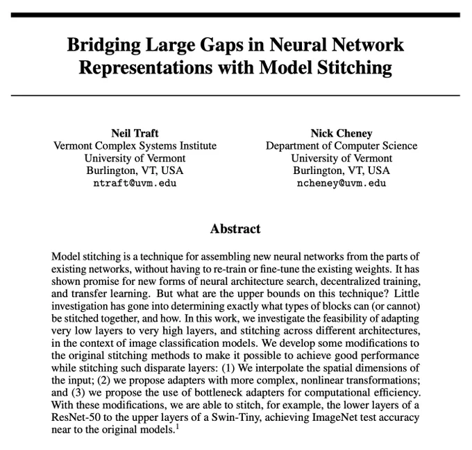 Abstract for the paper, "Bridging Large Gaps in Neural Network Representations with Model Stitching".