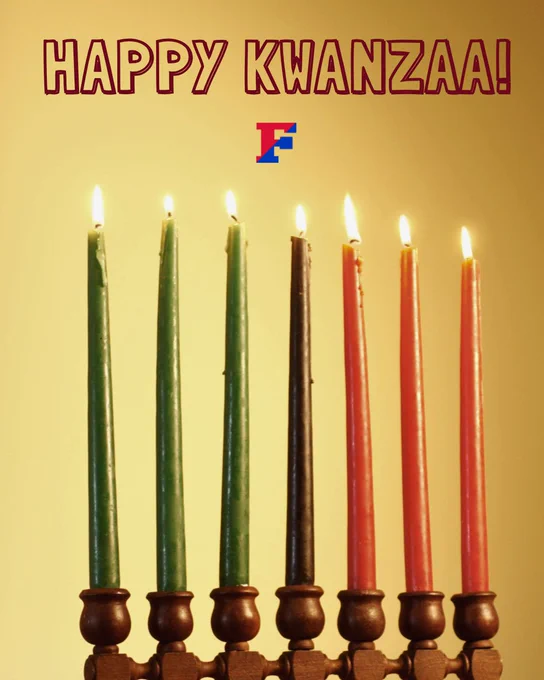Happy Kwanzaa! with a kinara and the Fairport F logo