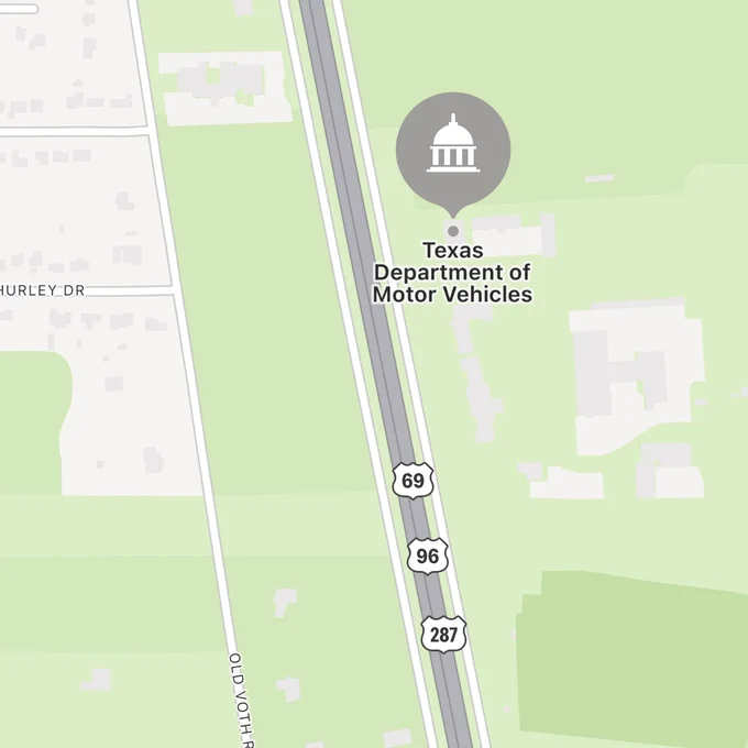 Map view of the Texas Department of Motor Vehicles Beaumont Regional Service Center.