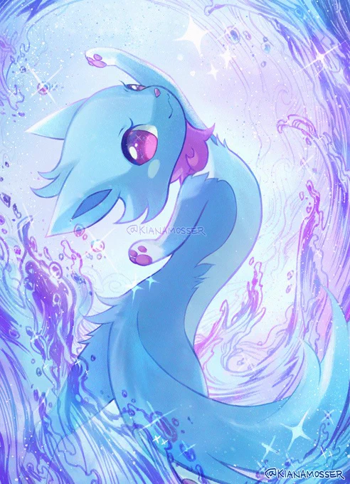 Kippycat, a cat-like MoN from Monsterpatch, dancing elegantly within a magical swirl of water.