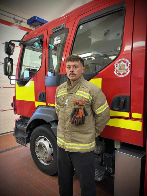 Firefighter Ben Chilvers from Bungay Fire Station wears a White Ribbon in support of the campaign to end violence against women and girls. 