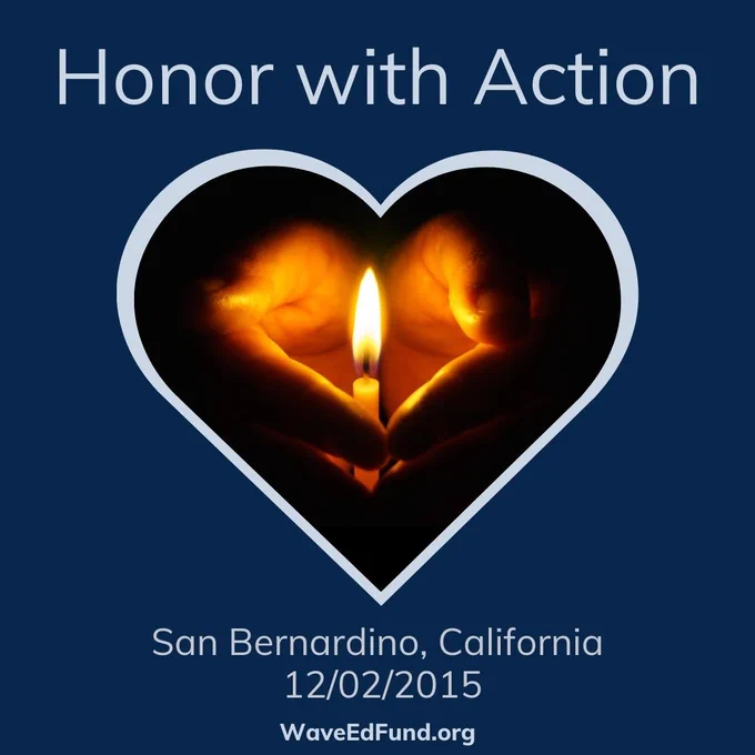 Text reads: Honor with Action. the background is black, and a pair of hands cup a lit candle. The way the candle lights the hands makes the light shine in the shape of a heart.