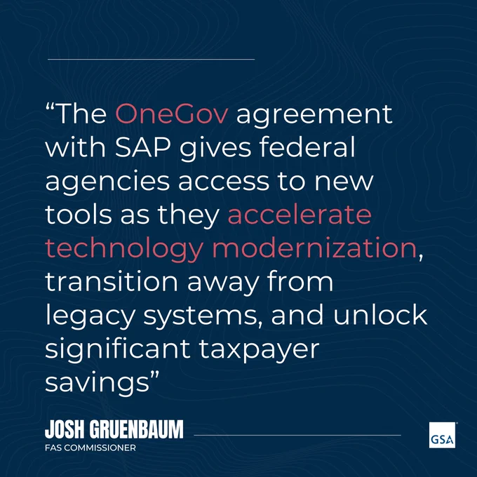 Quote highlighting OneGov and SAP partnership enabling federal agencies to modernize technology and save taxpayer money.