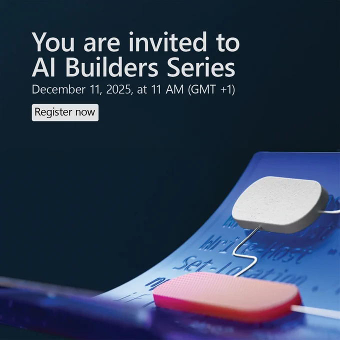 Text reads: "You are invited to AI Builders Series
December 11, 2025, at 11 AM (GMT   1)
Register now"