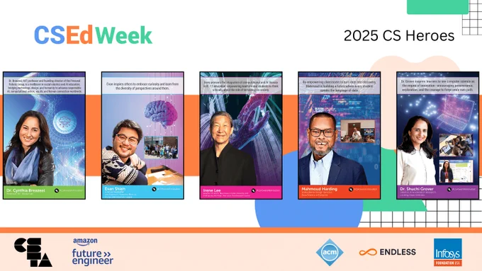 The five downloadable posters showcasing the 2025 CSEdWeek CS Heroes.