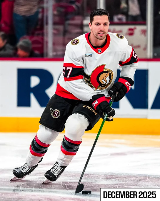 Photo of David Perron on ice in Senators uniform in December 2025