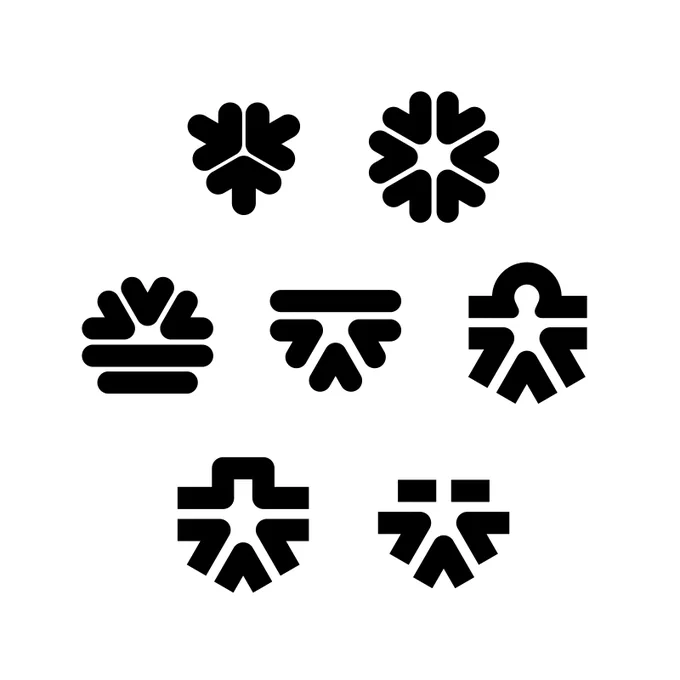 Five caret figure logo iterations