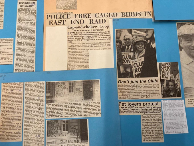 Newspaper cuttings relating the protests against Club Row pet market.