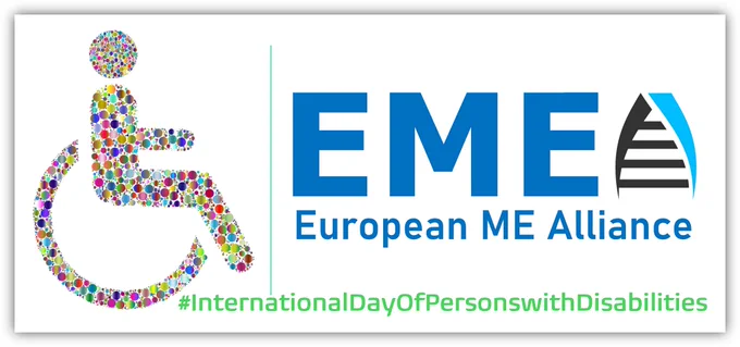 European ME Alliance logo with wheelchair image for #InternationalDayOfPersonswithDisabilities 