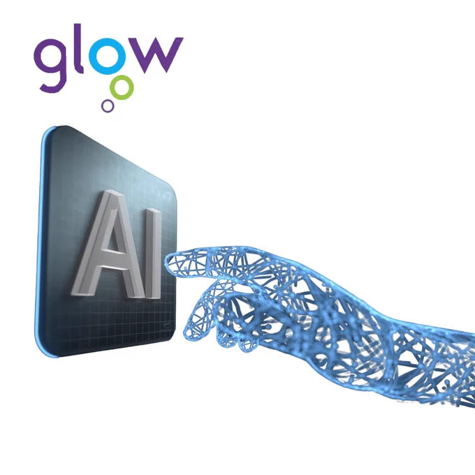 The image shows a digitally created hand pressing a button which has AI written on it.